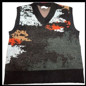 TOPMAN geometric V Neck Black Green Tan Blue Orange Vest Size Med men’s Acrylic